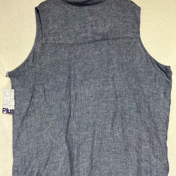 Tahari Women's 3X Shirt Dress Blue Collared Sleeveless 100% Linen - Picture 7 of 7